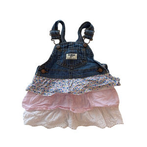 baby Girl OshKosh B'gosh Dress 9M Blue Denim Floral Ruffle